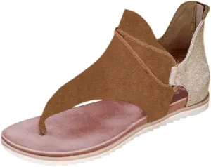 Eduavar Sandals for Women Dressy Summer, Gladiator Sandals for Women Flat Open Toe Flip Flops Suede Sandals Zip Up Sandals