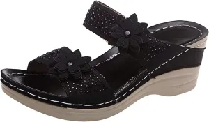 Eduavar Sandals for Women Dressy Summer, Wedge Sandals for Women Breathable Open Toe Sandals Floral Travel Beach Sandals