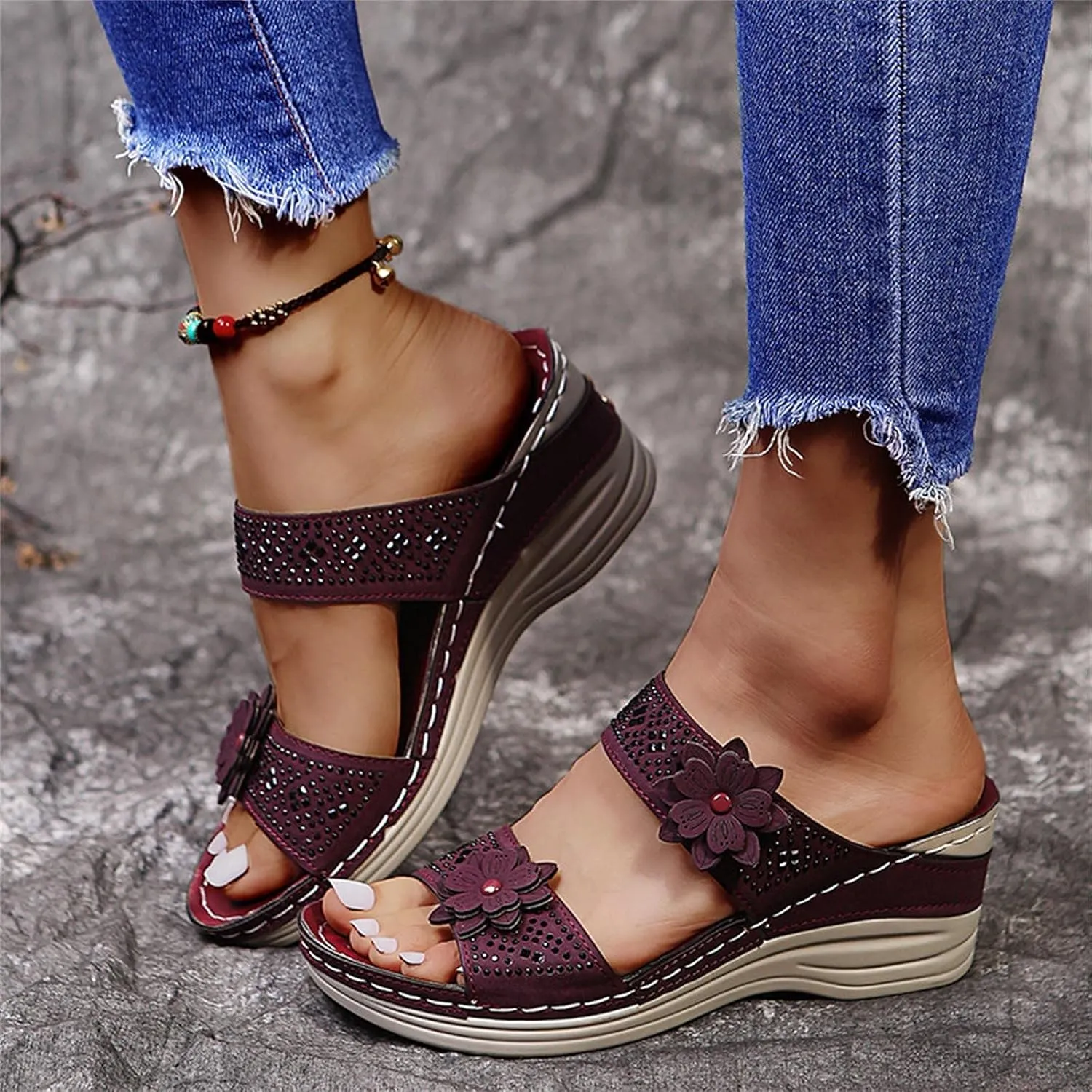 Eduavar Sandals for Women, Sandals Women Dressy Slip On Sandals Breathable Open Toe Sandals with Arch Support