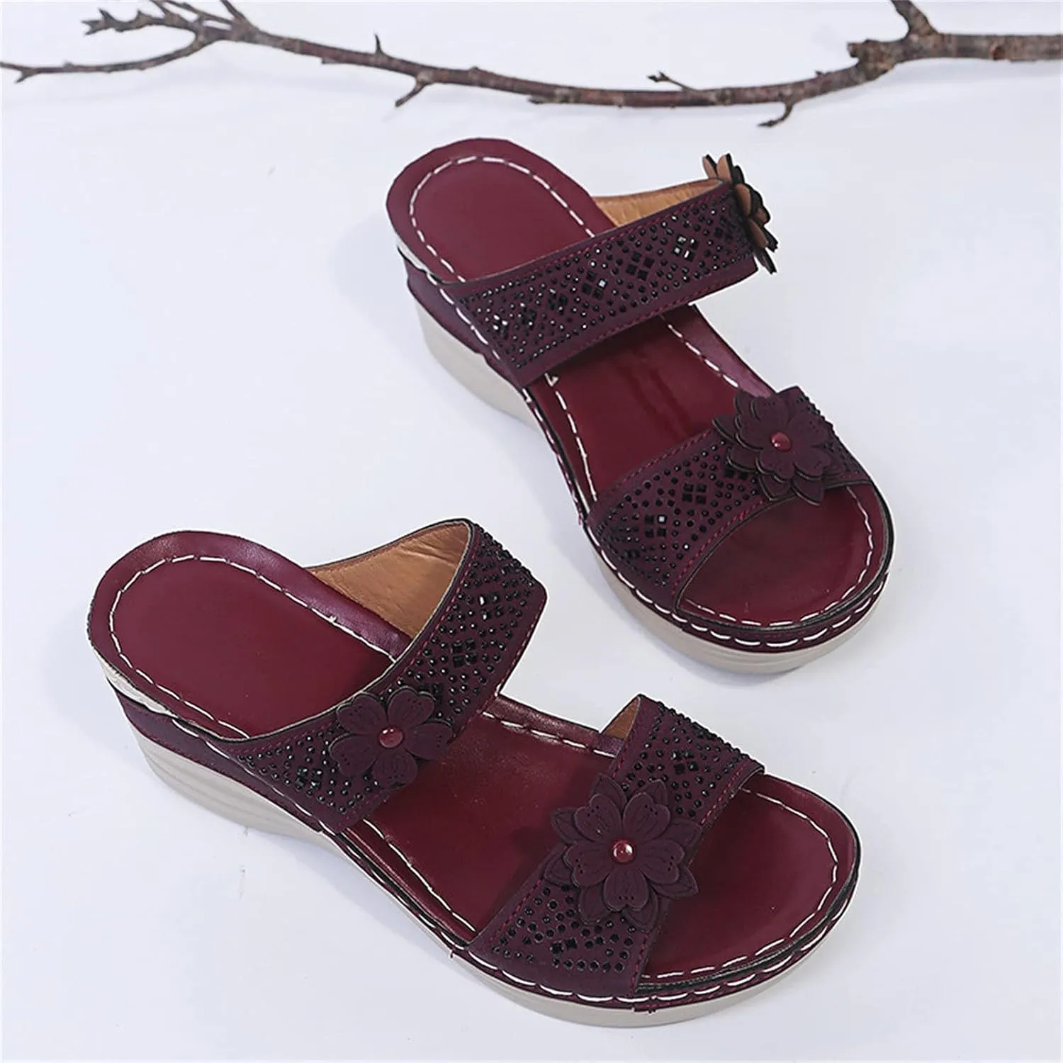 Eduavar Sandals for Women, Sandals Women Dressy Slip On Sandals Breathable Open Toe Sandals with Arch Support
