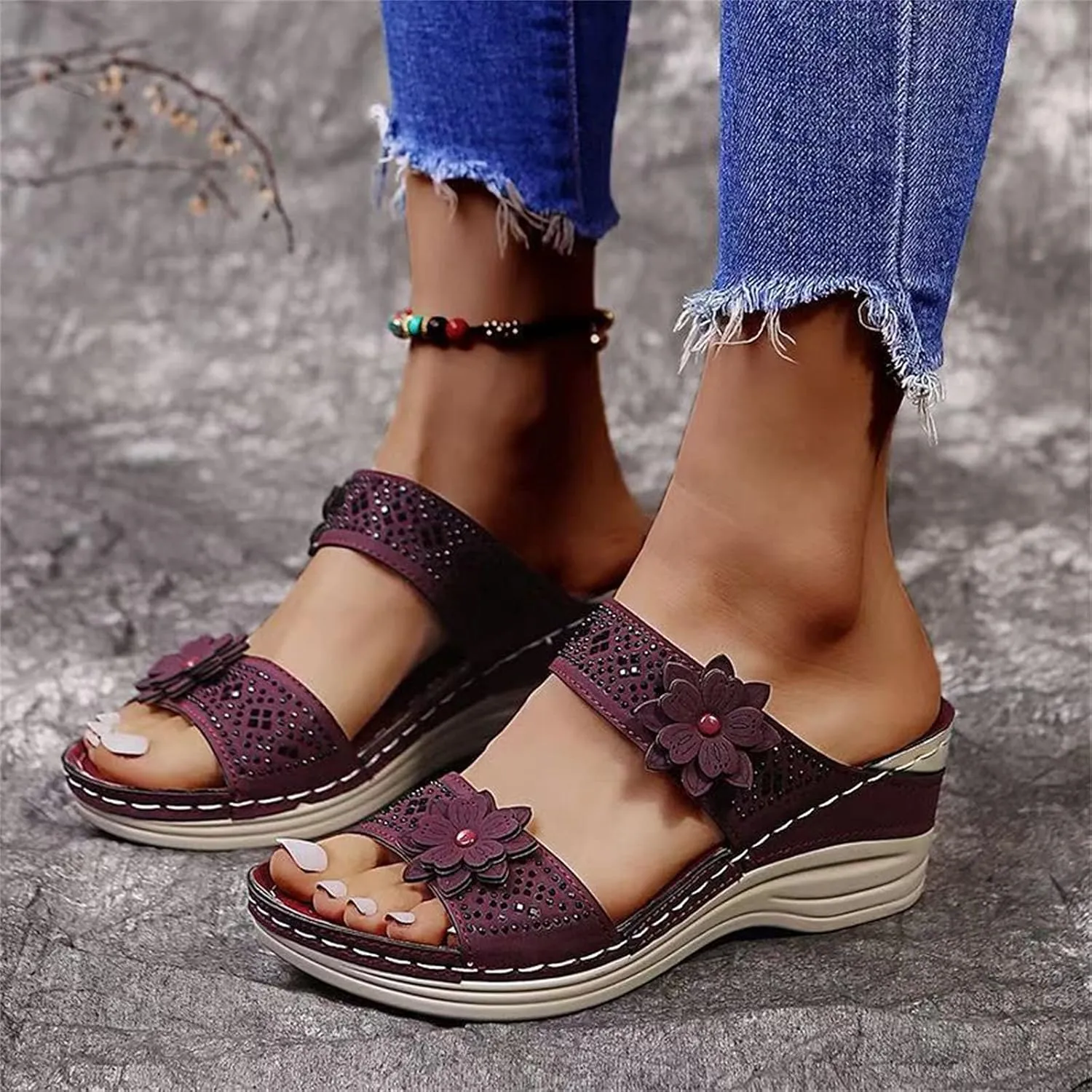 Eduavar Sandals for Women, Sandals Women Dressy Slip On Sandals Breathable Open Toe Sandals with Arch Support