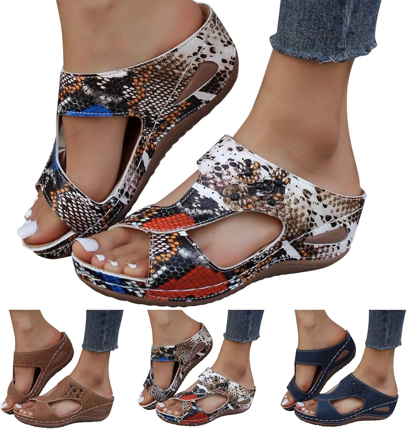 Eduavar Sandals Women, Sandals Women Fashion Slip On Sandals Comfortable Peep Toe Sandals Summer Walking Shoes