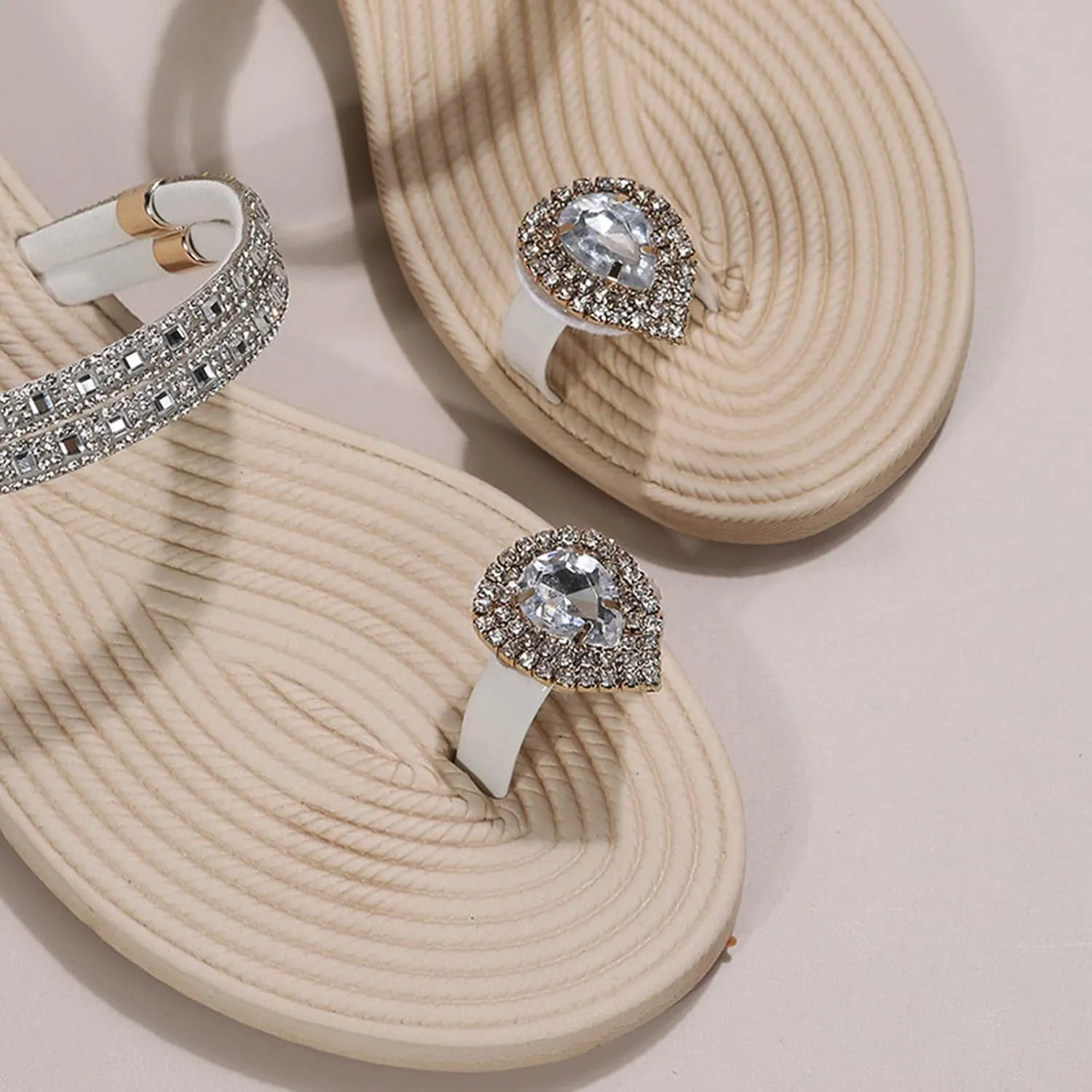 Eduavar Summer Sandals for Women 2023, Orthopedic Sandals for Women Rhinestone Flat Sandals Comfortable Ring Toe Slippers