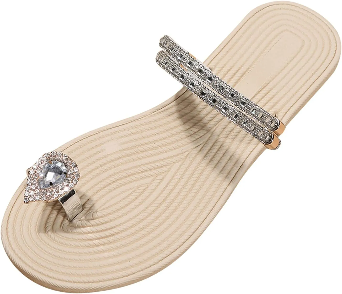 Eduavar Summer Sandals for Women 2023, Orthopedic Sandals for Women Rhinestone Flat Sandals Comfortable Ring Toe Slippers