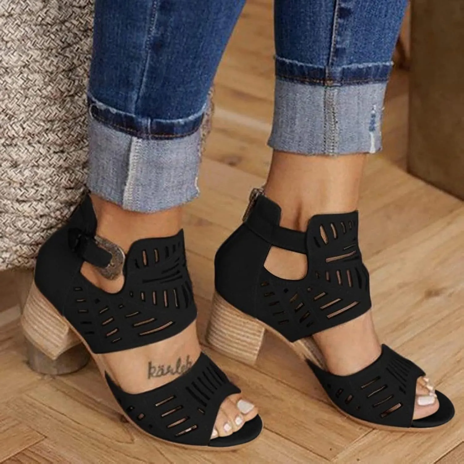 Eduavar Summer Sandals for Women, Sandals Women Wedge Casual Summer Breathable Heel Sandals Boots with Ankle Strap
