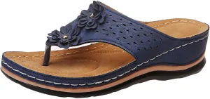Eduavar Wedge Sandals for Women, Orthopedic Sandals for Women Arch Support Open Toe Flip Flops Sandals Summer Beach Sandals