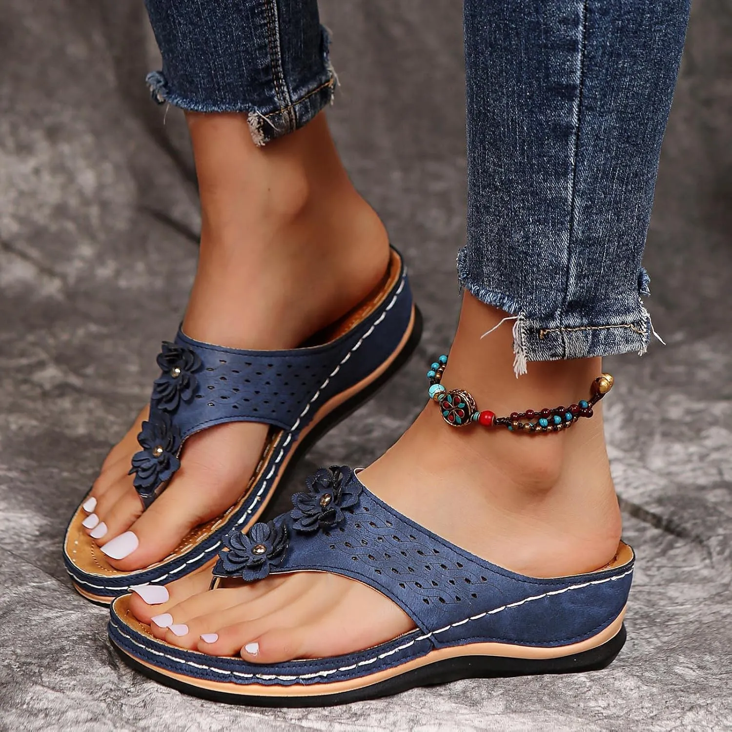 Eduavar Wedge Sandals for Women, Orthopedic Sandals for Women Arch Support Open Toe Flip Flops Sandals Summer Beach Sandals
