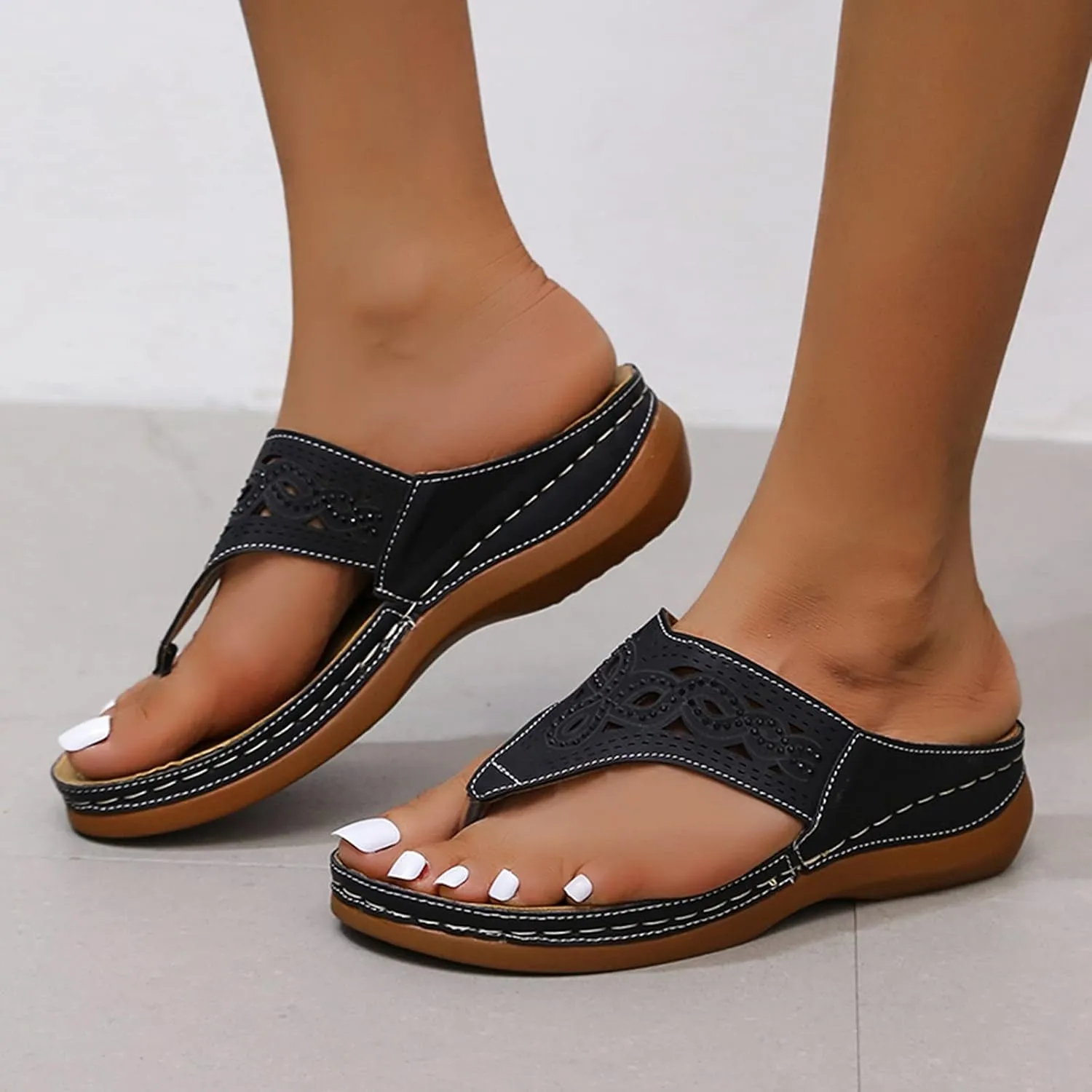 Eduavar Womens Sandals Comfortable, Sandals Women Dressy Summer Comfy Flip Flops Sandals Breathable Open Toe Flat Sandals