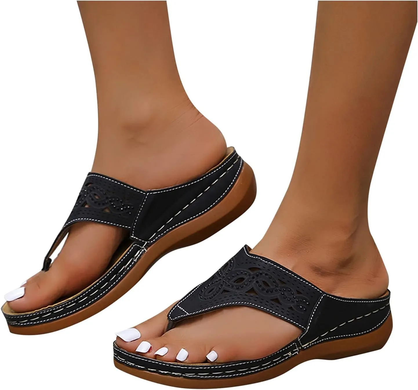 Eduavar Womens Sandals Comfortable, Sandals Women Dressy Summer Comfy Flip Flops Sandals Breathable Open Toe Flat Sandals