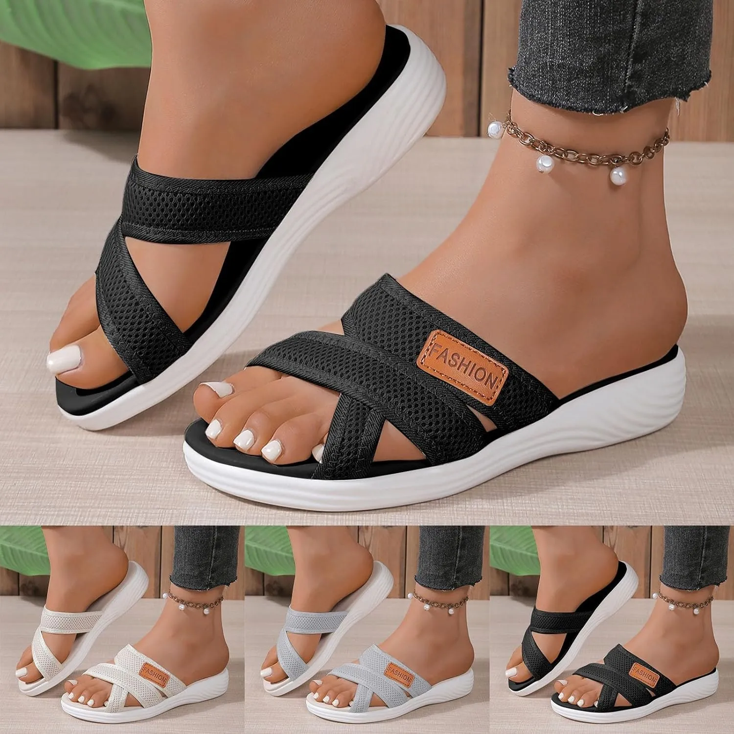 Eduavar Womens Sandals Slip On Dressy Comfortable Memory Foam Slides Slippers Ladies Lightweight Platform Beach Walking Shoes