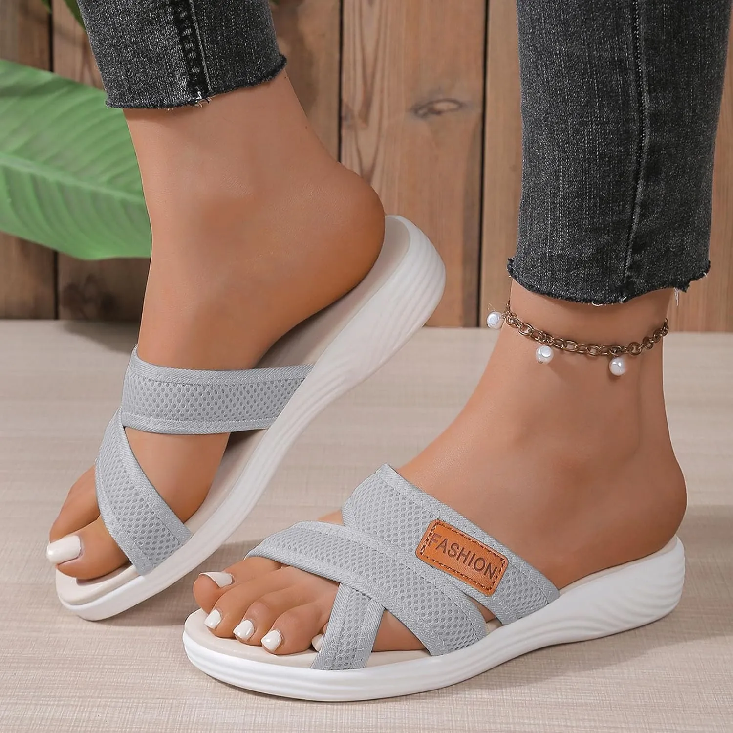 Eduavar Womens Sandals Slip On Dressy Comfortable Memory Foam Slides Slippers Ladies Lightweight Platform Beach Walking Shoes