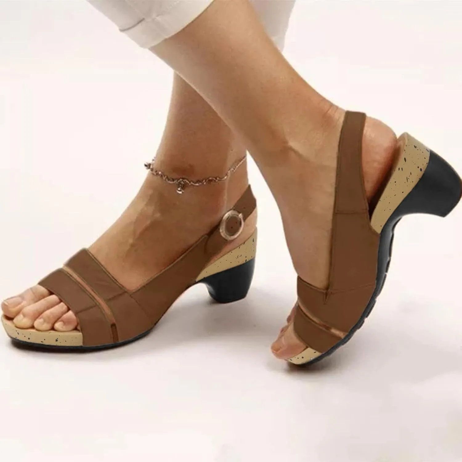 Eduavar Womens Wedge Sandals, Orthopedic Sandals for Women Low Wedge Sandals Cutout Zip Up Crystal Sandals Shoes