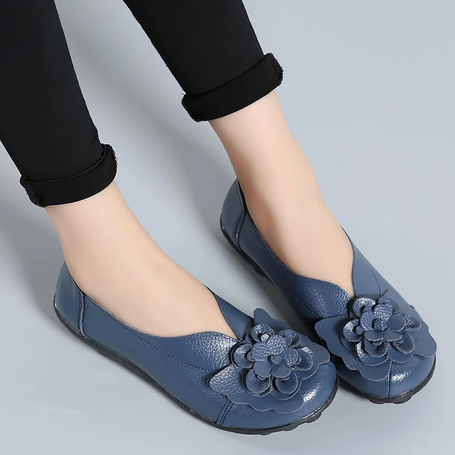 Flat Loafers for Women Comfortable Slip on Round Toe Slingback Soft Soles Moccasins with Flowers Walking Casual Dressy Lightweight Flat Shoes Nurse Driving Work Shoes Breathable Fashion Footwear