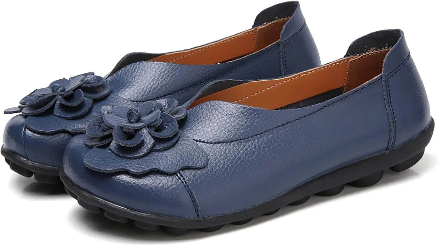 Flat Loafers for Women Comfortable Slip on Round Toe Slingback Soft Soles Moccasins with Flowers Walking Casual Dressy Lightweight Flat Shoes Nurse Driving Work Shoes Breathable Fashion Footwear