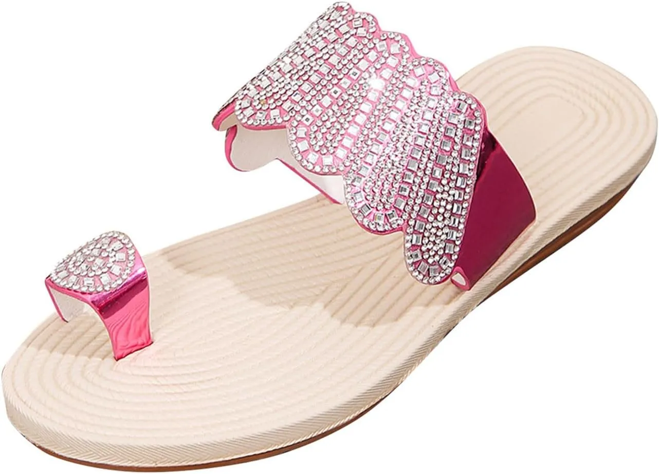 Flip Flop Slippers Women Casual Beach Sparkly Sandals Comfy Platform Flat Sole PU Leather Shoes Footwear