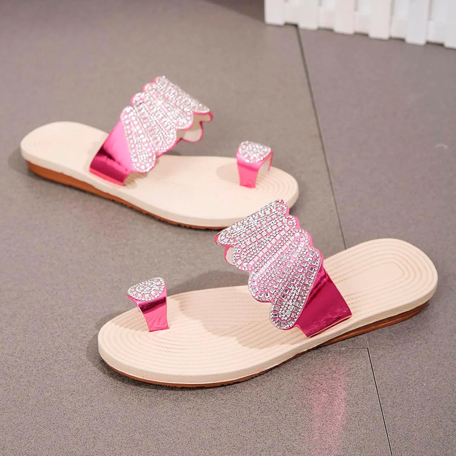 Flip Flop Slippers Women Casual Beach Sparkly Sandals Comfy Platform Flat Sole PU Leather Shoes Footwear