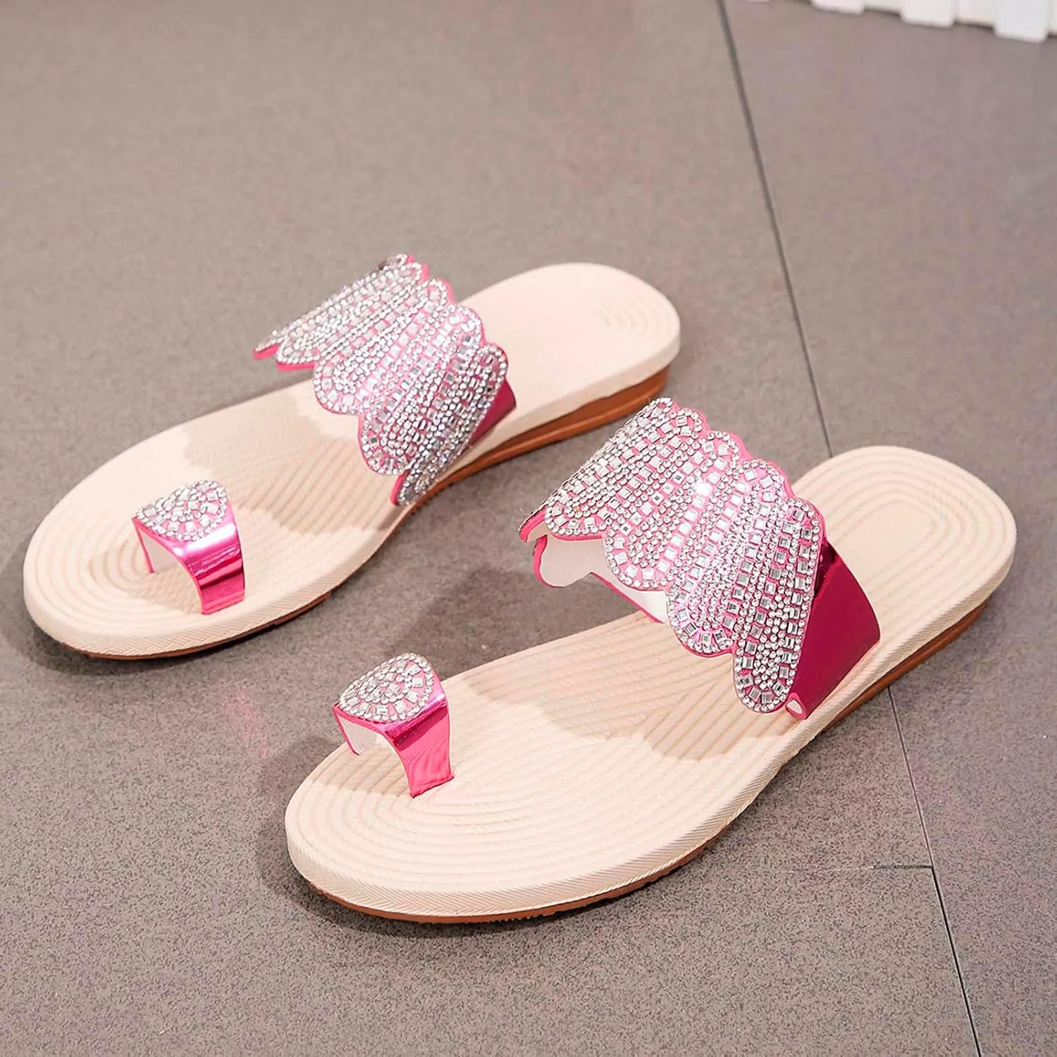 Flip Flop Slippers Women Casual Beach Sparkly Sandals Comfy Platform Flat Sole PU Leather Shoes Footwear