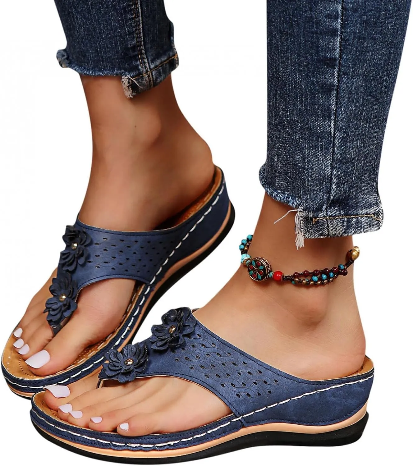 Gibobby Sandals for Women Wedge Sandals with Arch Support Summer Platform Bohemia Flip Flops Flat Shoes Casual Thong Sandals