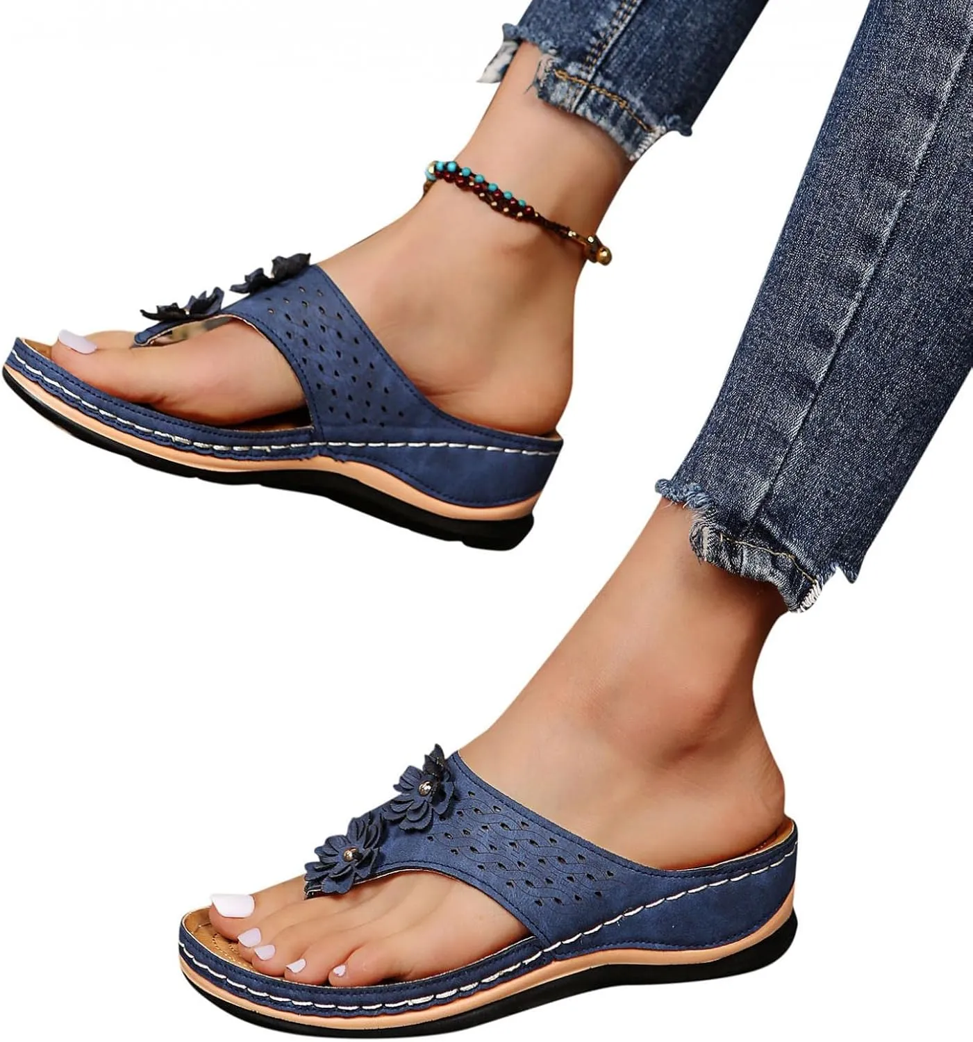 Gibobby Sandals for Women Wedge Sandals with Arch Support Summer Platform Bohemia Flip Flops Flat Shoes Casual Thong Sandals