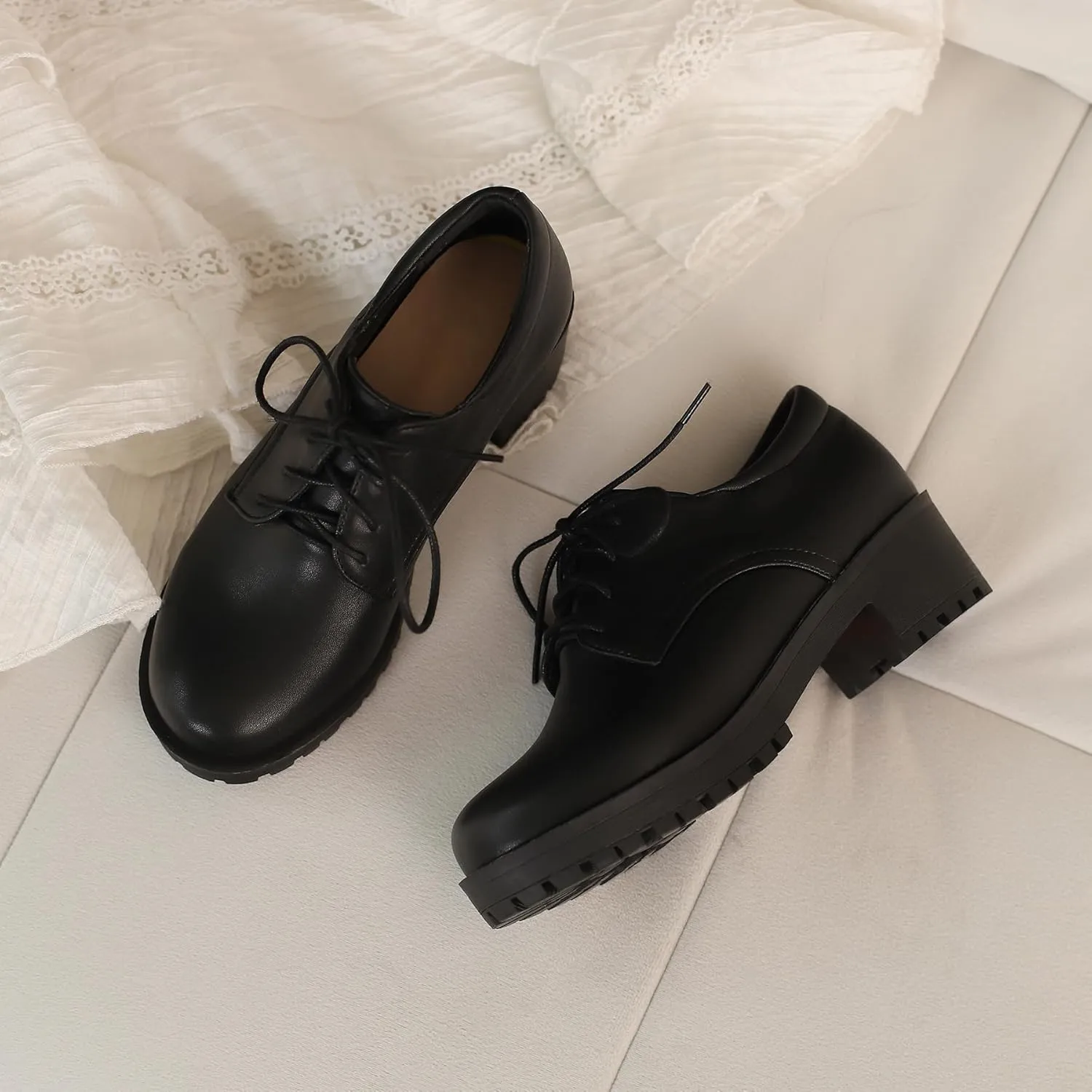 Gicoiz Platform Oxford Derby Women Round Toe Brogue Pumps
