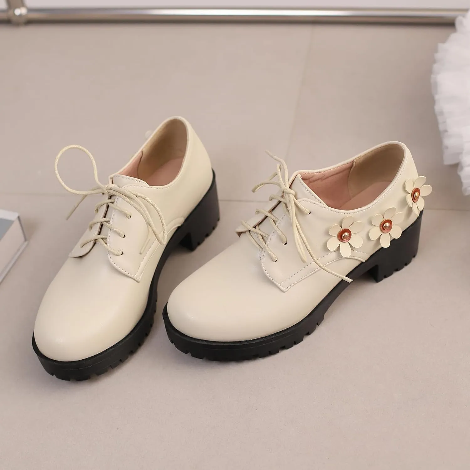 Gicoiz Platform Oxford Derby Women Round Toe Brogue Pumps