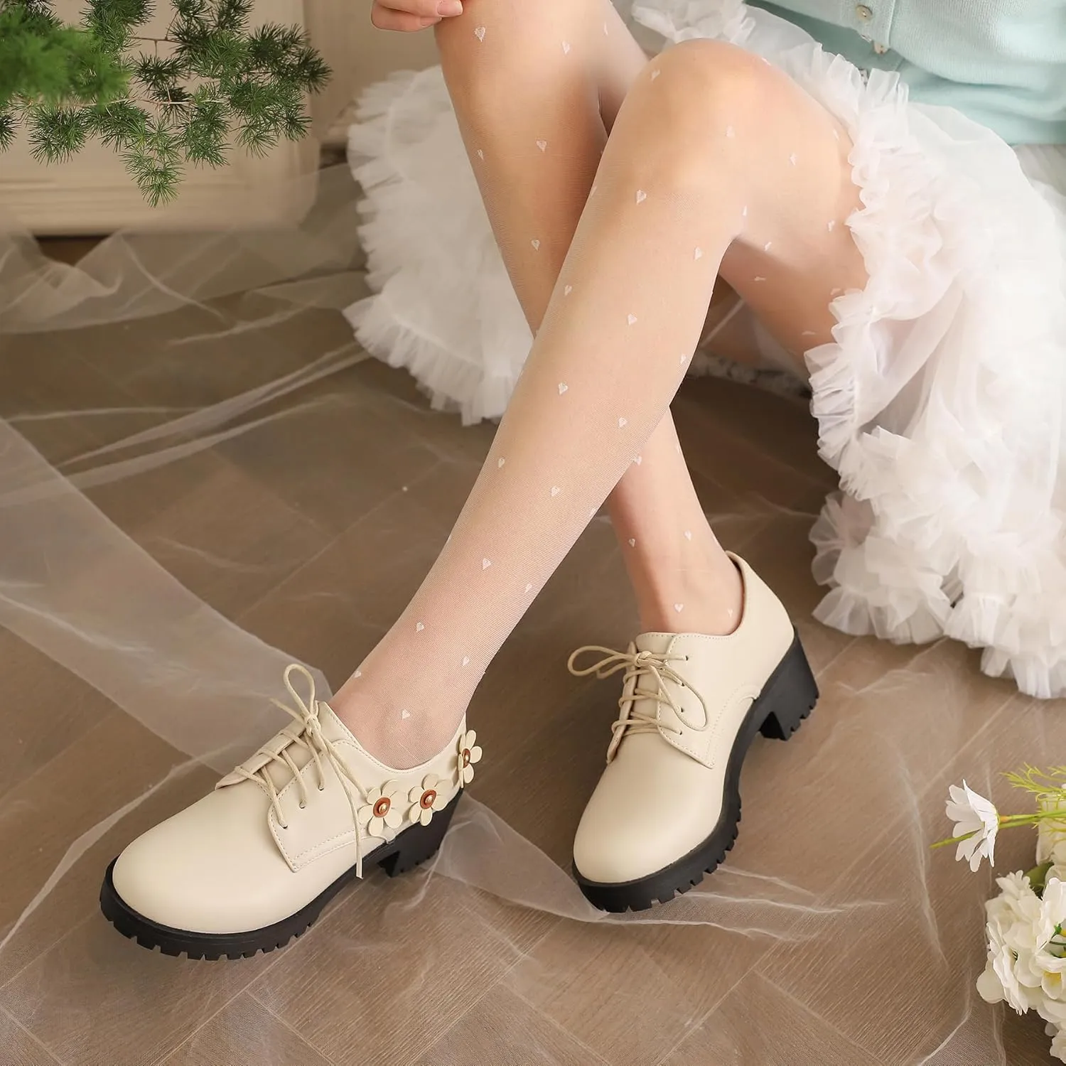 Gicoiz Platform Oxford Derby Women Round Toe Brogue Pumps