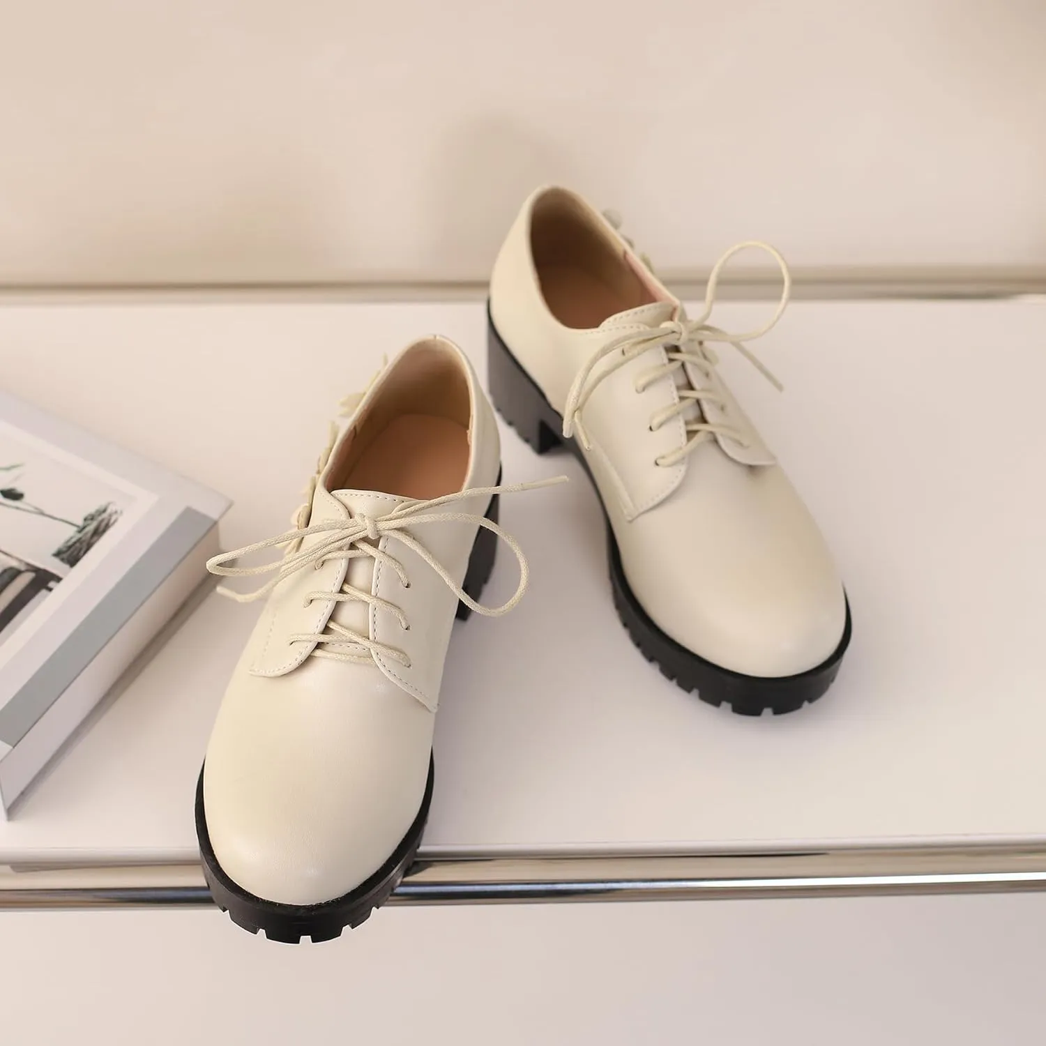Gicoiz Platform Oxford Derby Women Round Toe Brogue Pumps