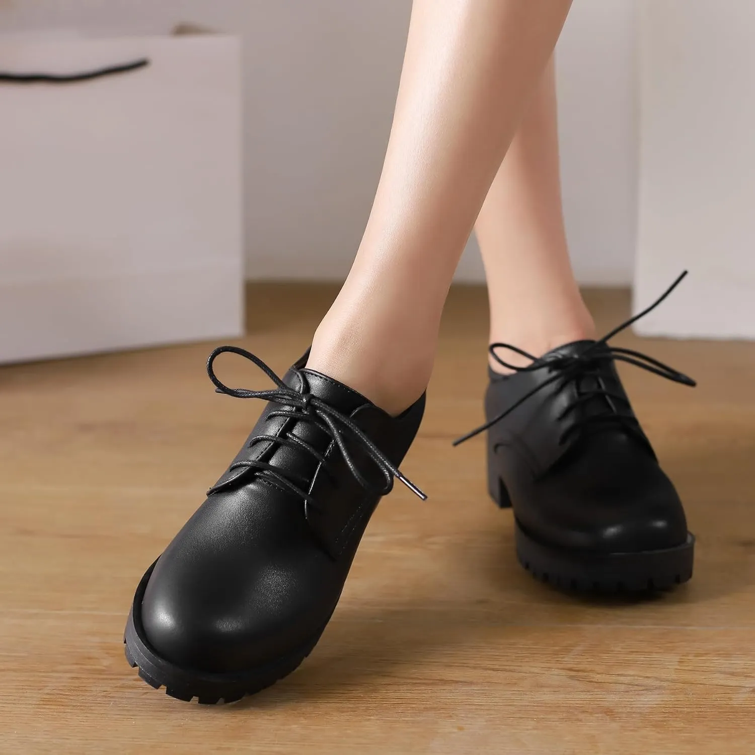 Gicoiz Platform Oxford Derby Women Round Toe Brogue Pumps