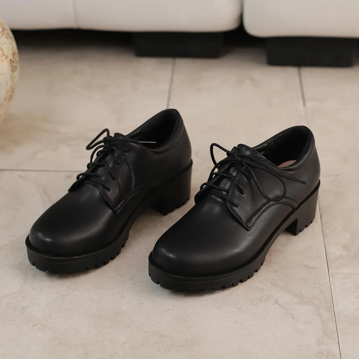 Gicoiz Platform Oxford Derby Women Round Toe Brogue Pumps