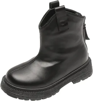 Girl Ankle Boots Kids Lug Sole Low Heel Ankle Short Booties Western Cowgirl Boots Non-Slip Back Zip Walking Shoes