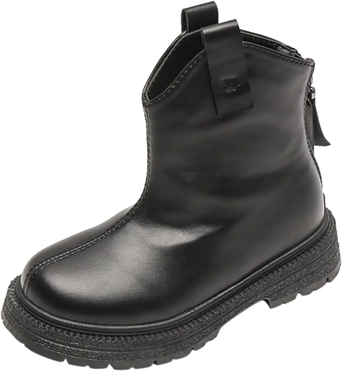 Girl Ankle Boots Kids Lug Sole Low Heel Ankle Short Booties Western Cowgirl Boots Non-Slip Back Zip Walking Shoes
