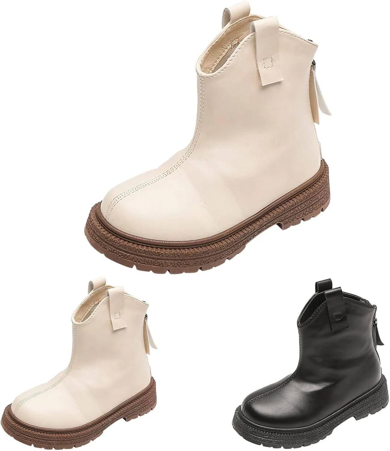 Girl Ankle Boots Kids Lug Sole Low Heel Ankle Short Booties Western Cowgirl Boots Non-Slip Back Zip Walking Shoes