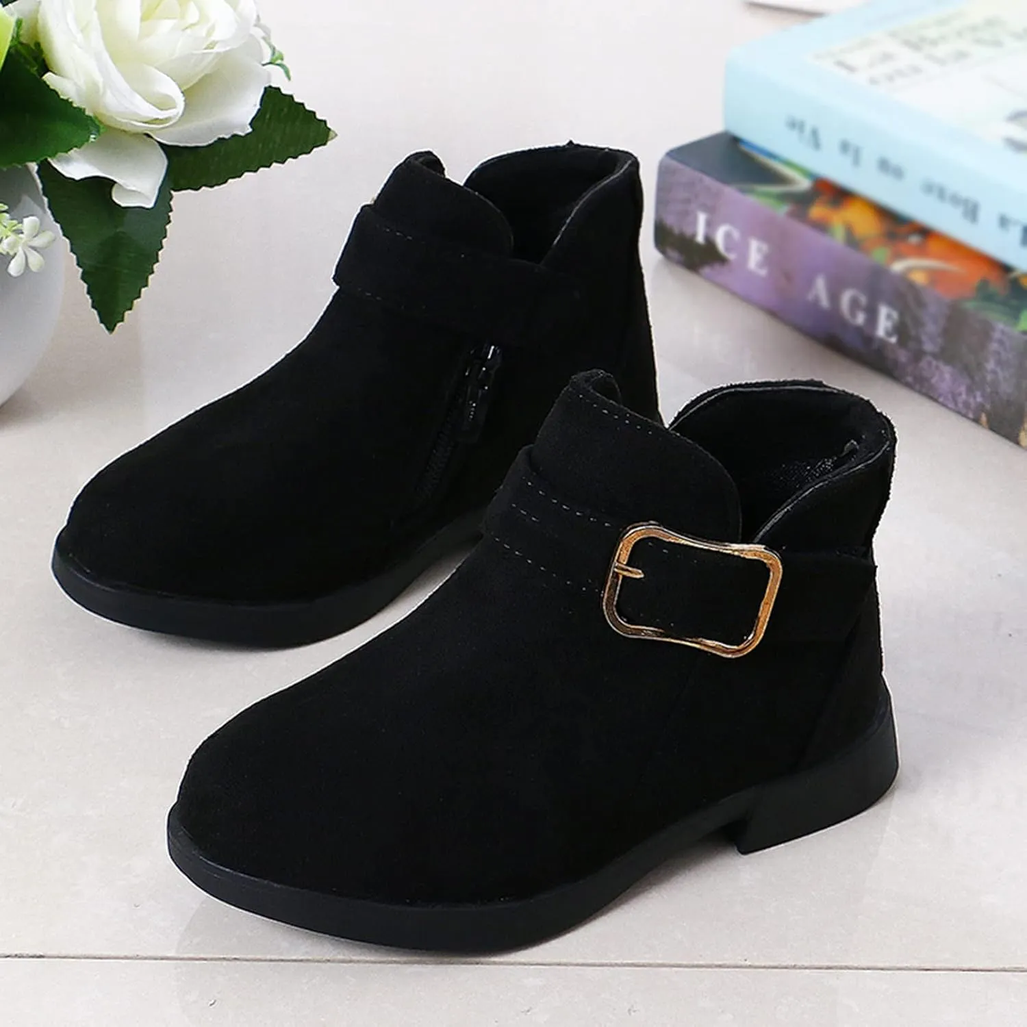 Girl's Ankle Boots Side Zipper Comfort Short Booties Low Heel Short Dress Boots Casual Walking Shoes Little Big Kid