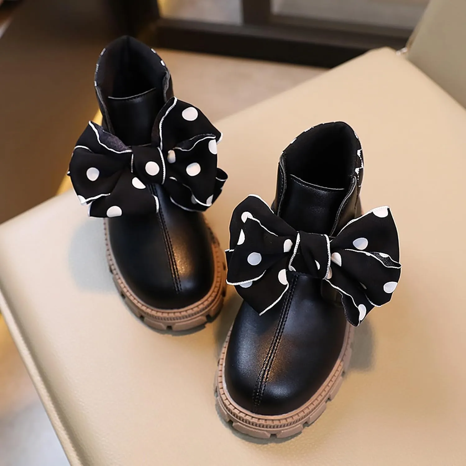 Girl's Ankle Boots Slip On Bowknot Dress Short Booties Non Slip Lug Sole Short Boots for Toddler/Little Kid/Big Kid