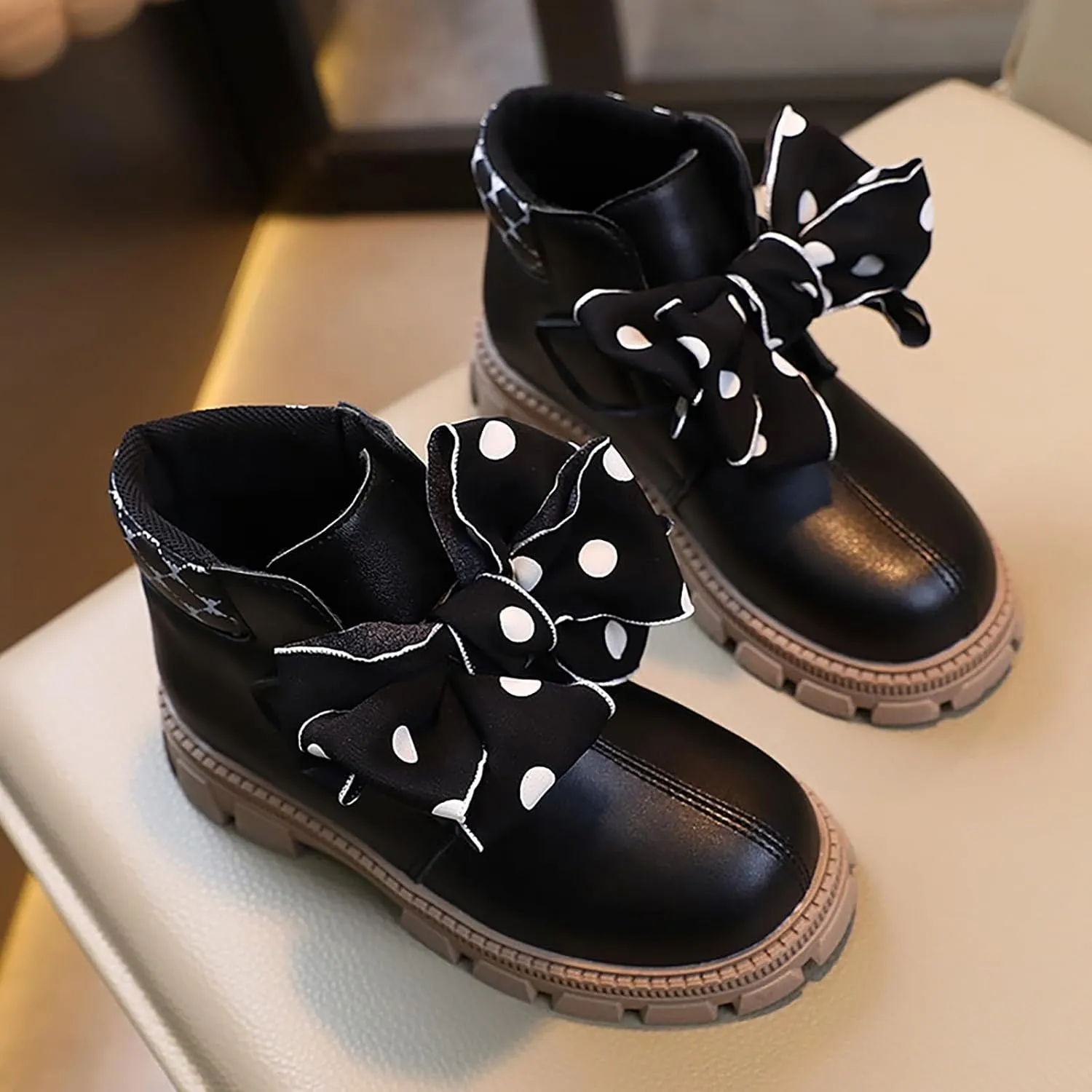Girl's Ankle Boots Slip On Bowknot Dress Short Booties Non Slip Lug Sole Short Boots for Toddler/Little Kid/Big Kid