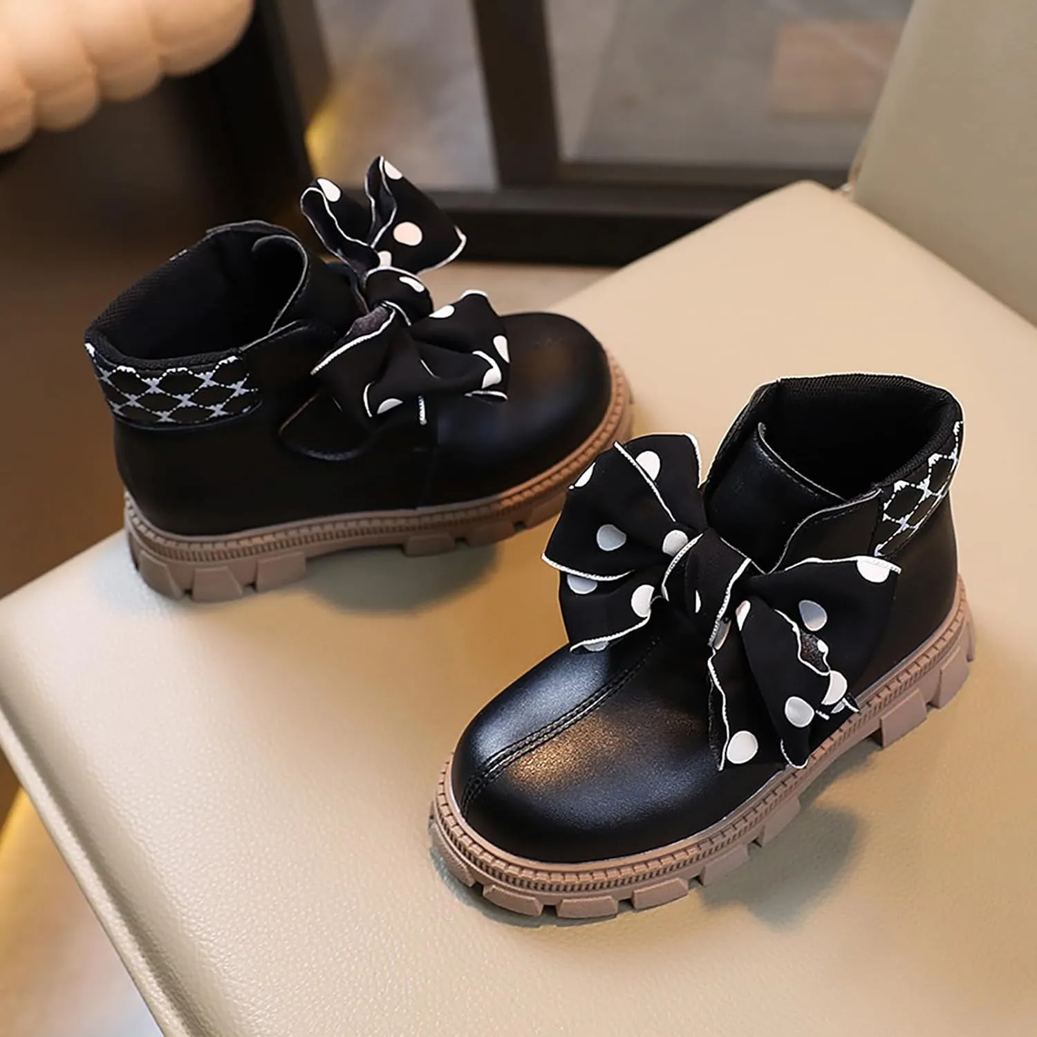 Girl's Ankle Boots Slip On Bowknot Dress Short Booties Non Slip Lug Sole Short Boots for Toddler/Little Kid/Big Kid