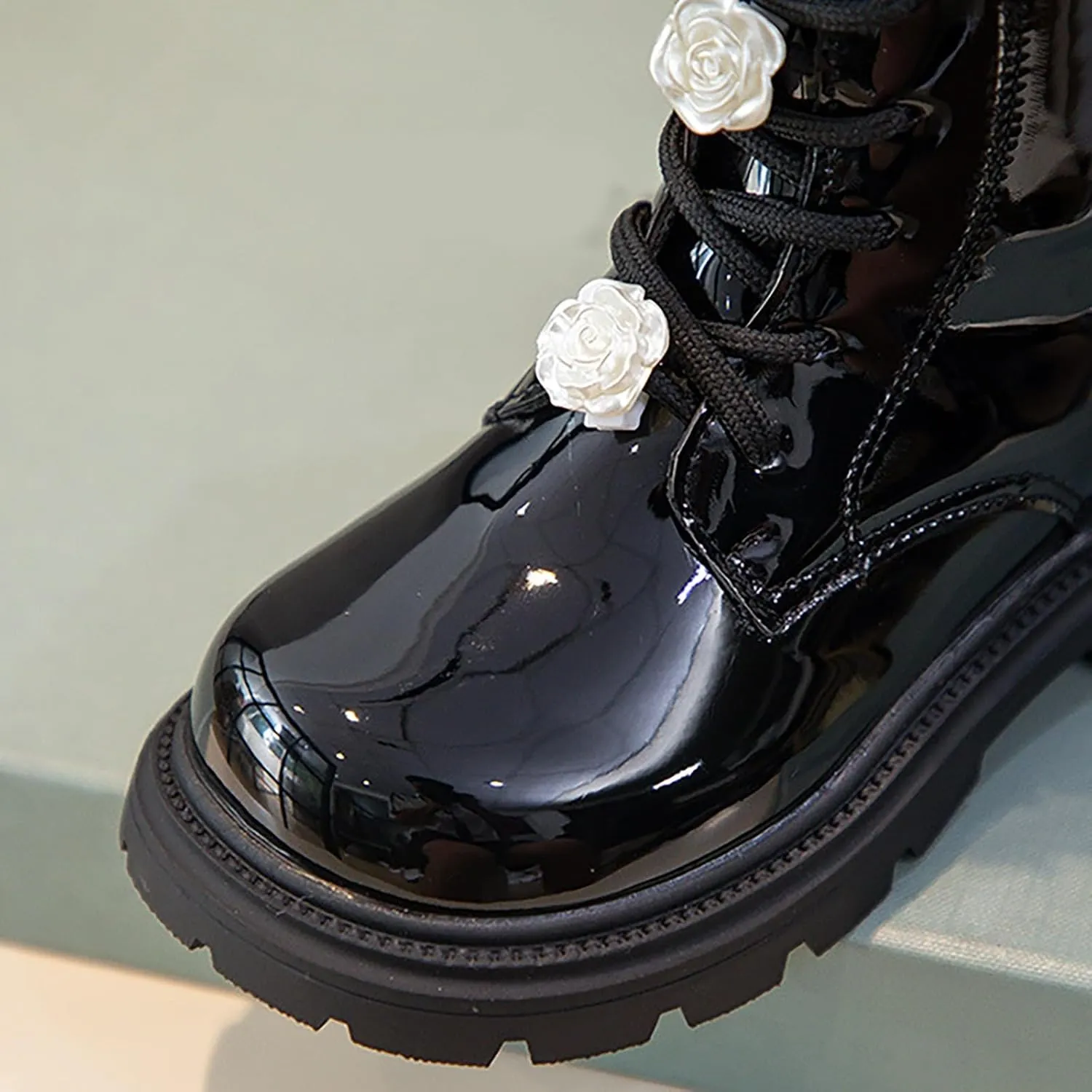 Girls Knee Length Boots Side Zipper Combat Riding Boots Lace-Up Chunky Low Heel Tall Winter Boots Dress Kids Shoes