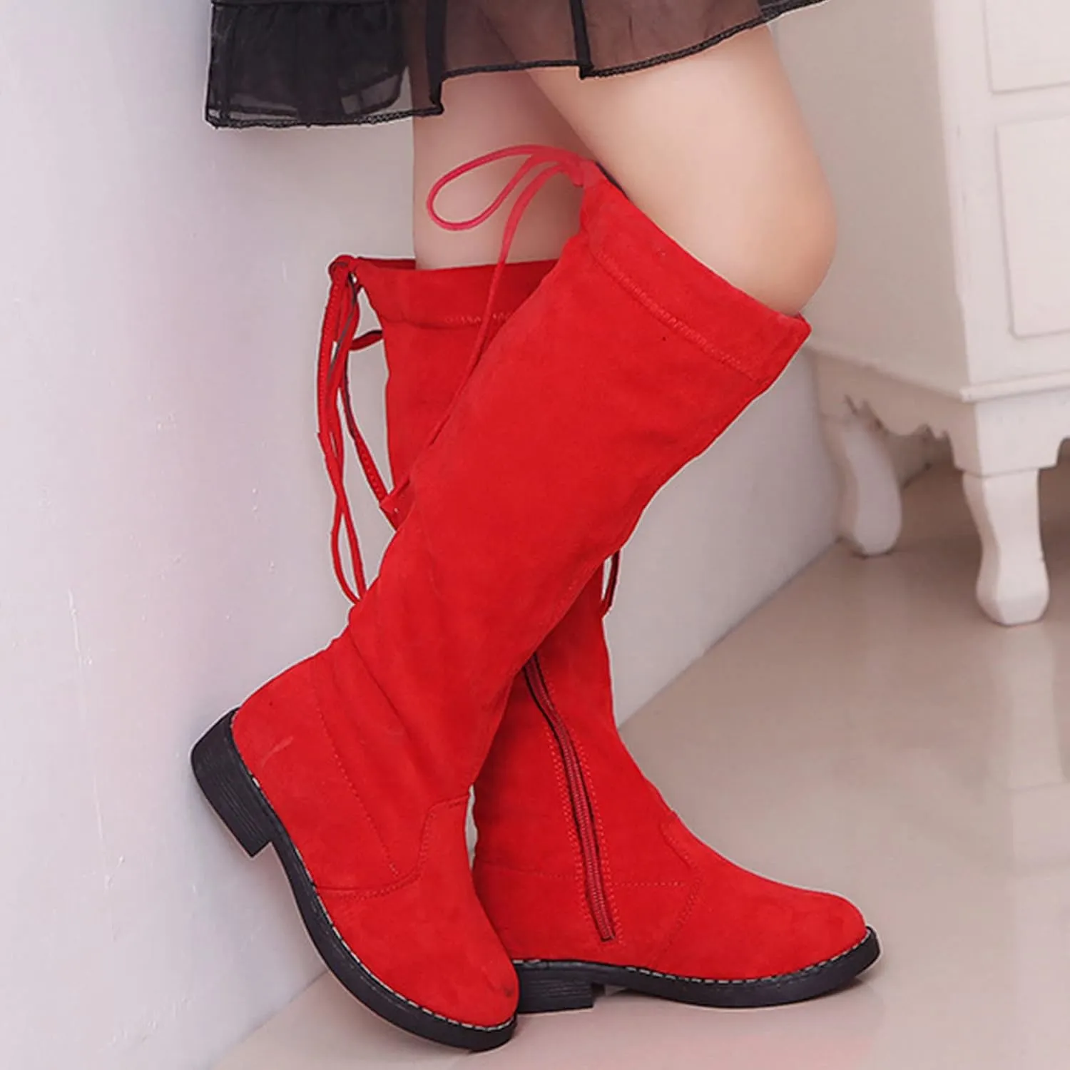 Girl's Wide Calf Wide Width Western Knee High Low Heel Boots Kids Stretchy Fashion Boots Toddler Fashion Boots