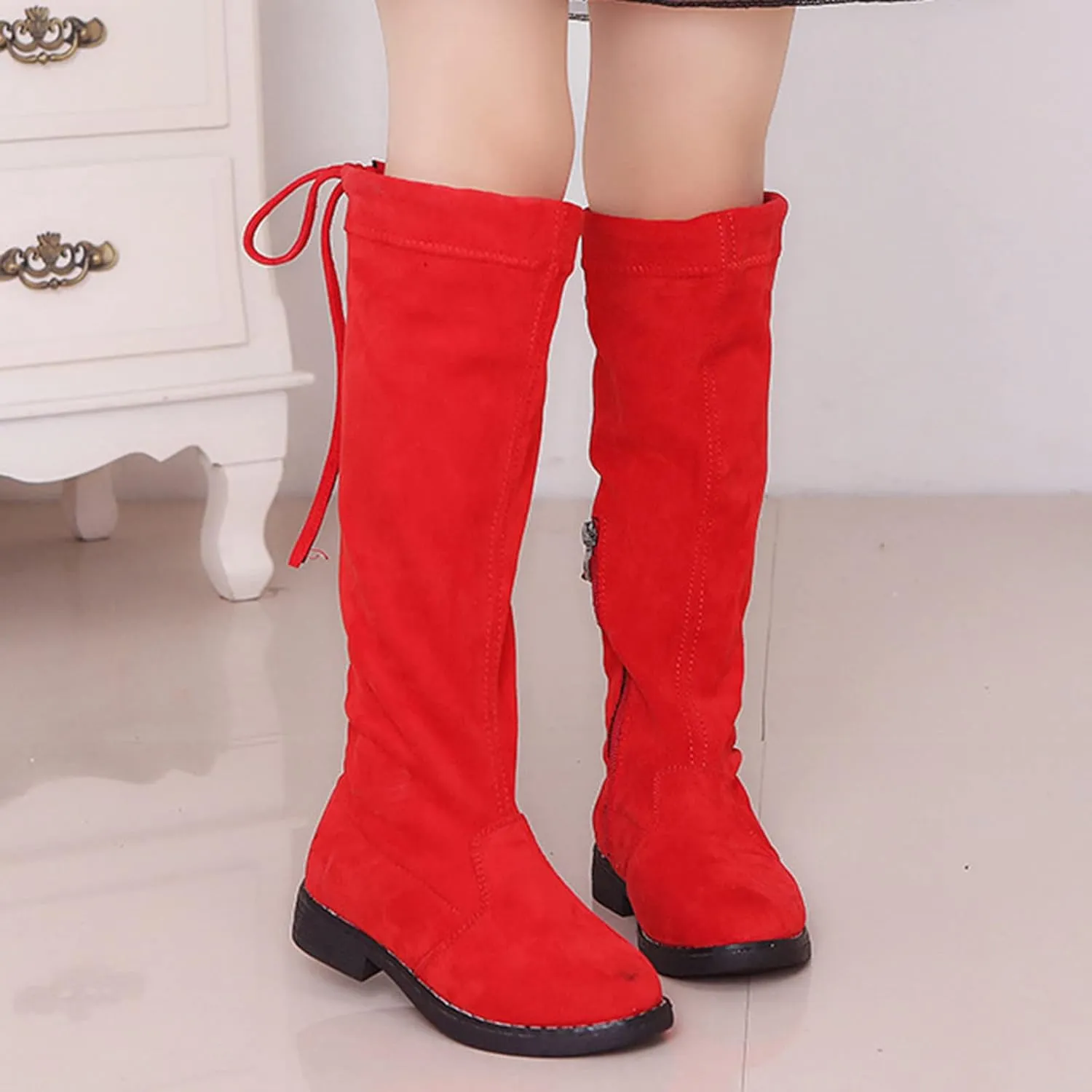 Girl's Wide Calf Wide Width Western Knee High Low Heel Boots Kids Stretchy Fashion Boots Toddler Fashion Boots
