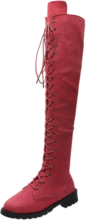 hlysgo Womens Lacing Up Over The Knee Fashion Winter Wide Calf Sexy Thigh High Stretch Long Boots