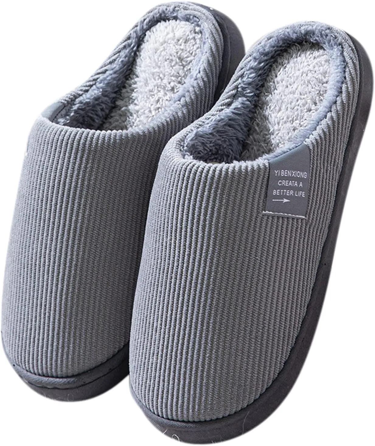 House Slippers for Men with Fuzzy Collar Memory Foam Bedroom Slippers Non-Slip Cute Indoor Bedroom Home Slippers