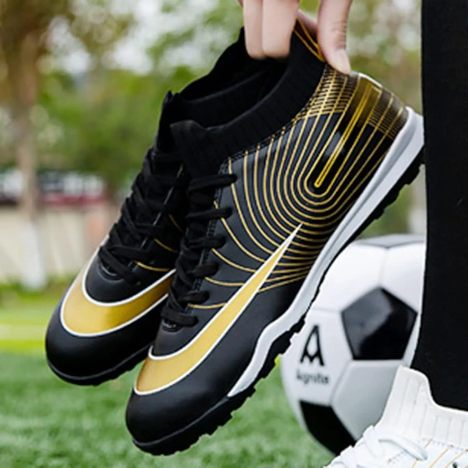 Indoor Soccer Shoes Mens High Gripping Power Non-Slip,Youth Football Cleats High-Top Shock Absorption,Soccer Cleats TF Comfortable Soft