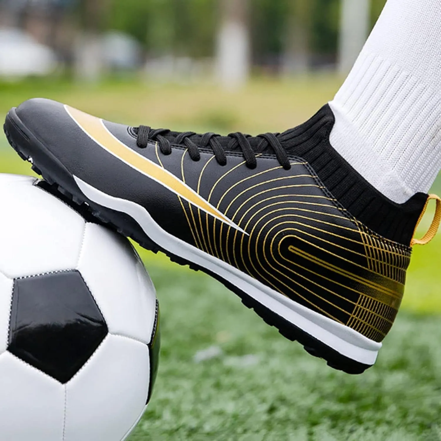 Indoor Soccer Shoes Mens High Gripping Power Non-Slip,Youth Football Cleats High-Top Shock Absorption,Soccer Cleats TF Comfortable Soft