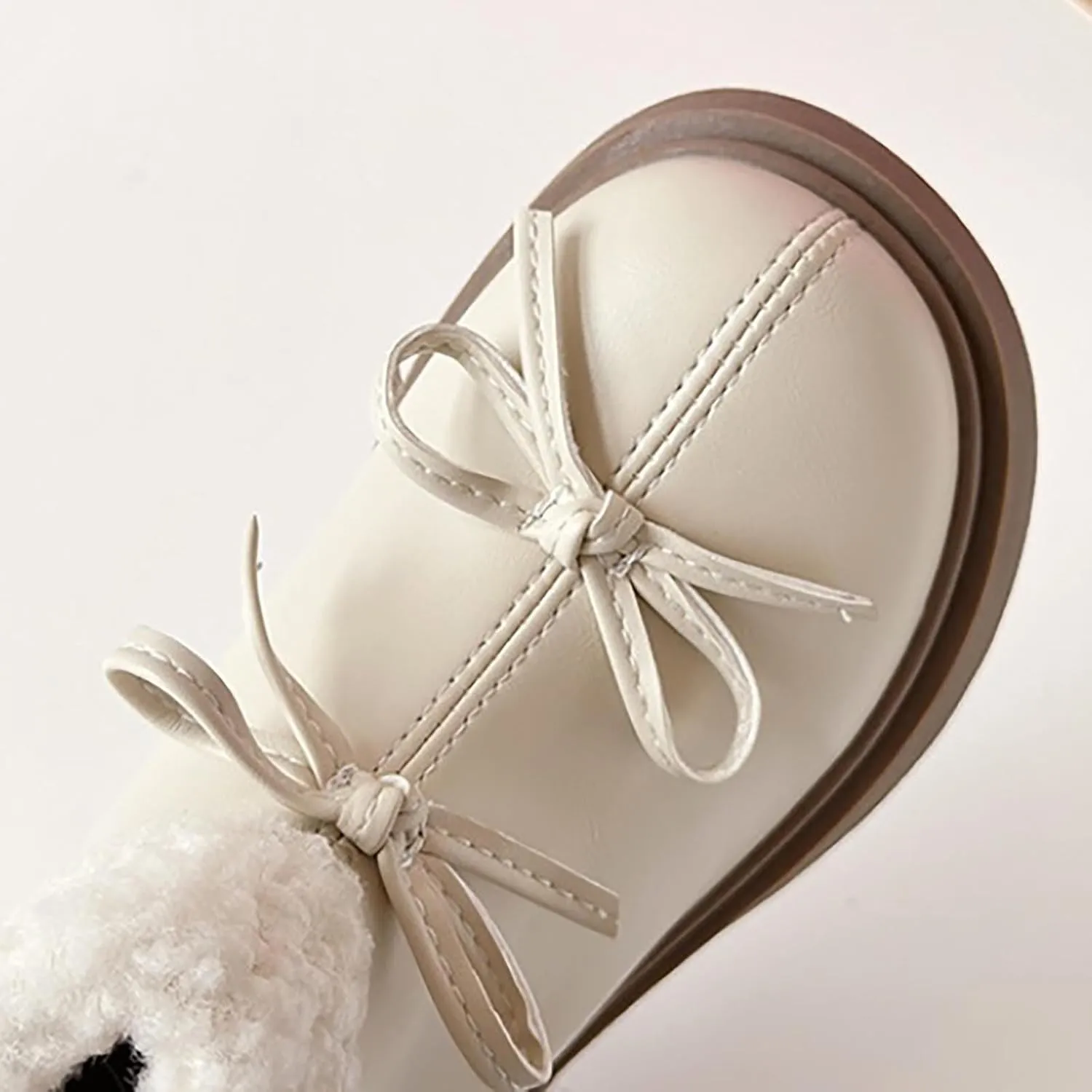 Kids Girls Winter Fleece Ankle Boots Fashion Cute Shepa PU Leather Bowknot Soft Warm Faux  Girl Hunting Gear