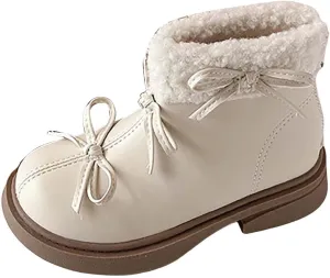 Kids Girls Winter Fleece Ankle Boots Fashion Cute Shepa PU Leather Bowknot Soft Warm Faux  Girl Hunting Gear