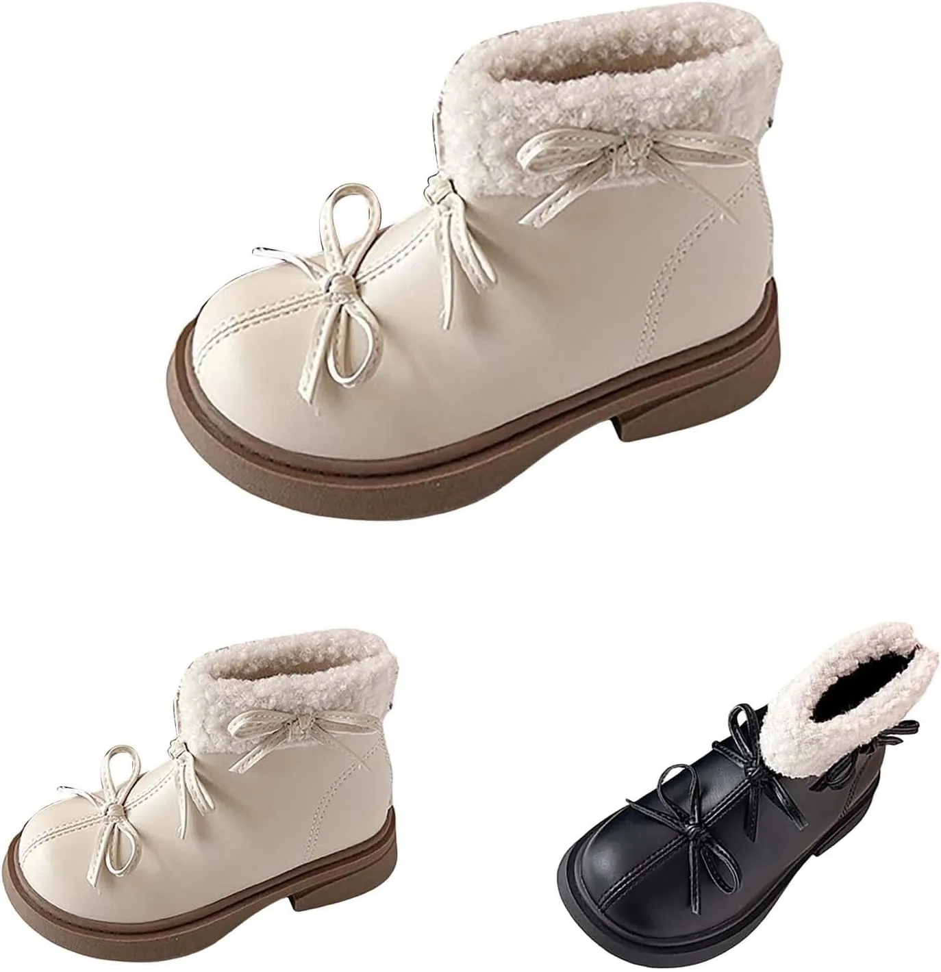 Kids Girls Winter Fleece Ankle Boots Fashion Cute Shepa PU Leather Bowknot Soft Warm Faux  Girl Hunting Gear