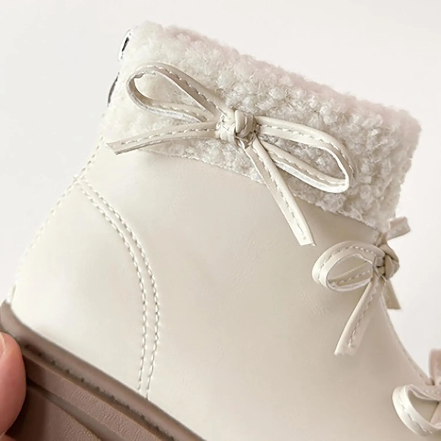 Kids Girls Winter Fleece Ankle Boots Fashion Cute Shepa PU Leather Bowknot Soft Warm Faux  Girl Hunting Gear