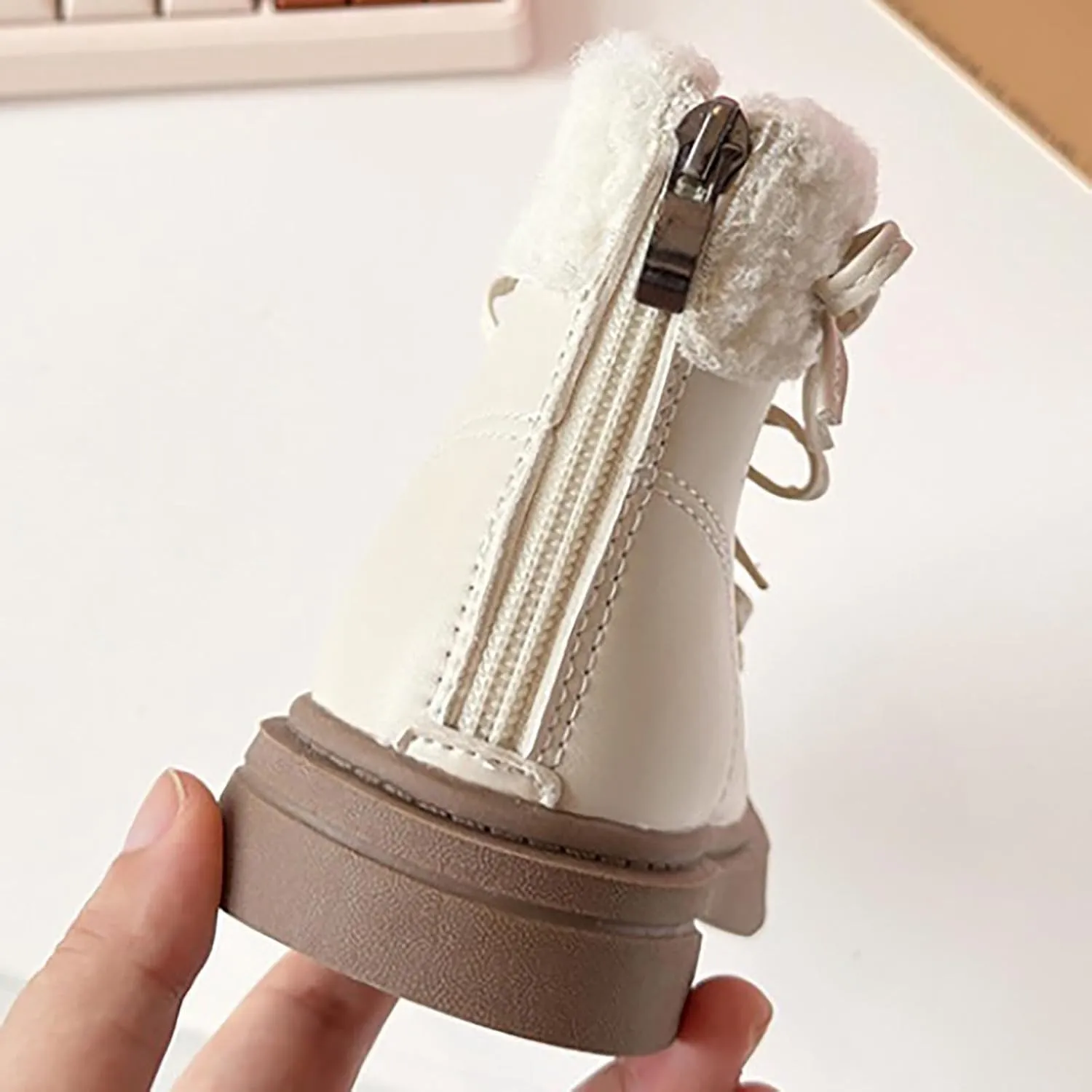 Kids Girls Winter Fleece Ankle Boots Fashion Cute Shepa PU Leather Bowknot Soft Warm Faux  Girl Hunting Gear