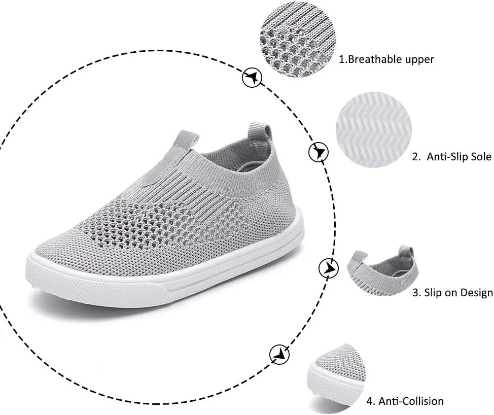 Kids Slip on Sneakers Breathable Flat Shoes for Running Walking Cycling(Toddler/Little Kid)