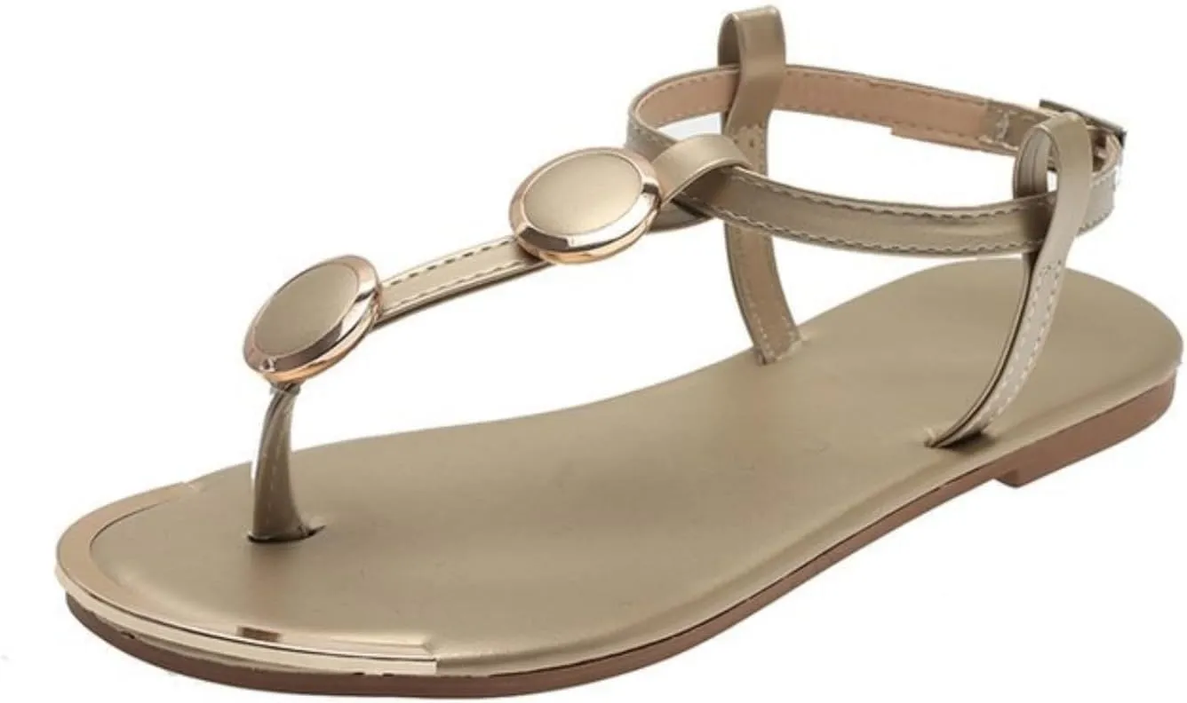Ladmiple Sandals Women Comfortable Dressy Summer Flat Thong Sandals with T-Strap and Ankle Strap Gladiator Strappy Sandals